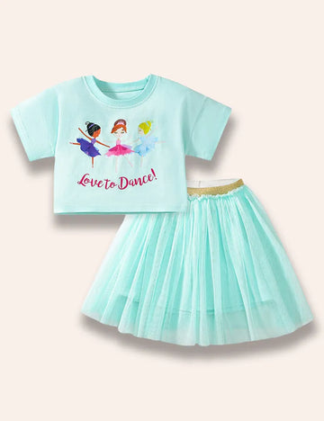 Tricou tipărit pentru fată+fustă din tul